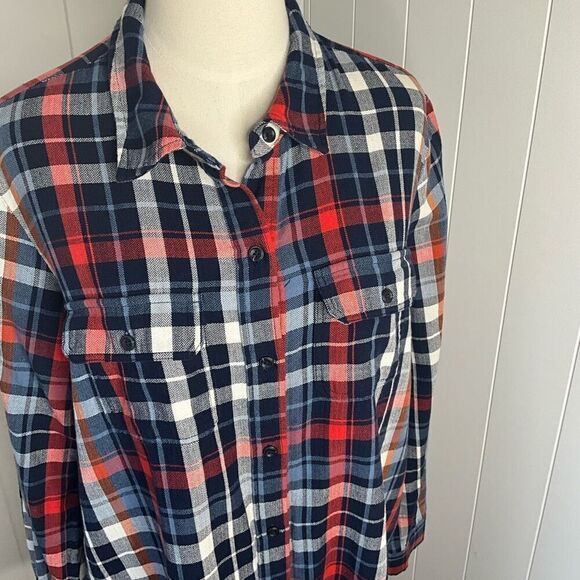 Universal Thread Women Large Button Front Shirt Mini Dress Red Blue Plaid Cotton - Picture 2 of 14